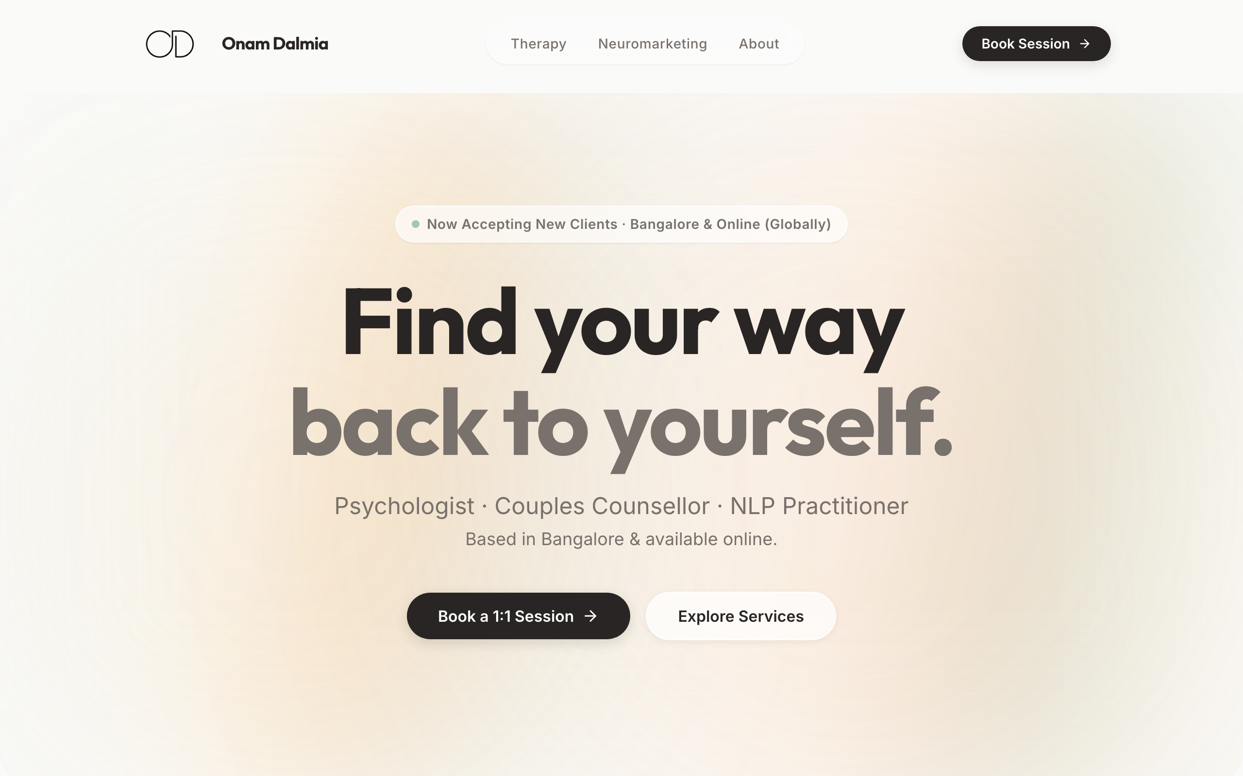 Screenshot of Onam Dalmia, Psychologist & Counsellor